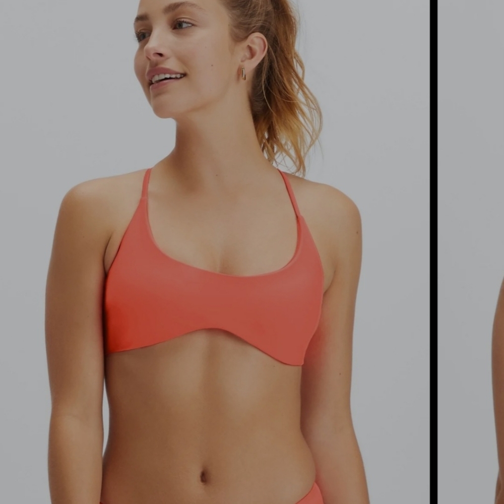Fabletics Atomic Orange Strappy Back Bikini Swim Top  ** Medium ** EUC !!!